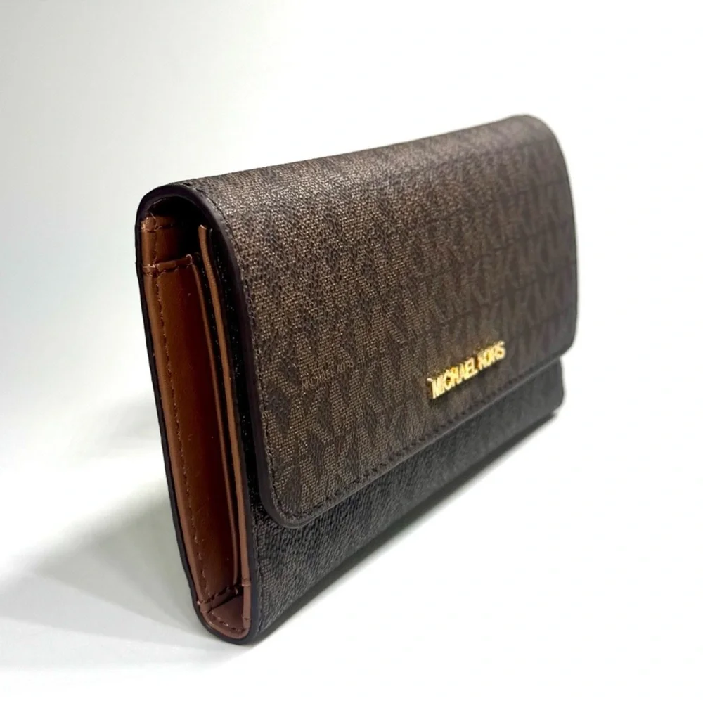 Michael Kors Large Jet Set Travel Trifold Wallet Brown Signature